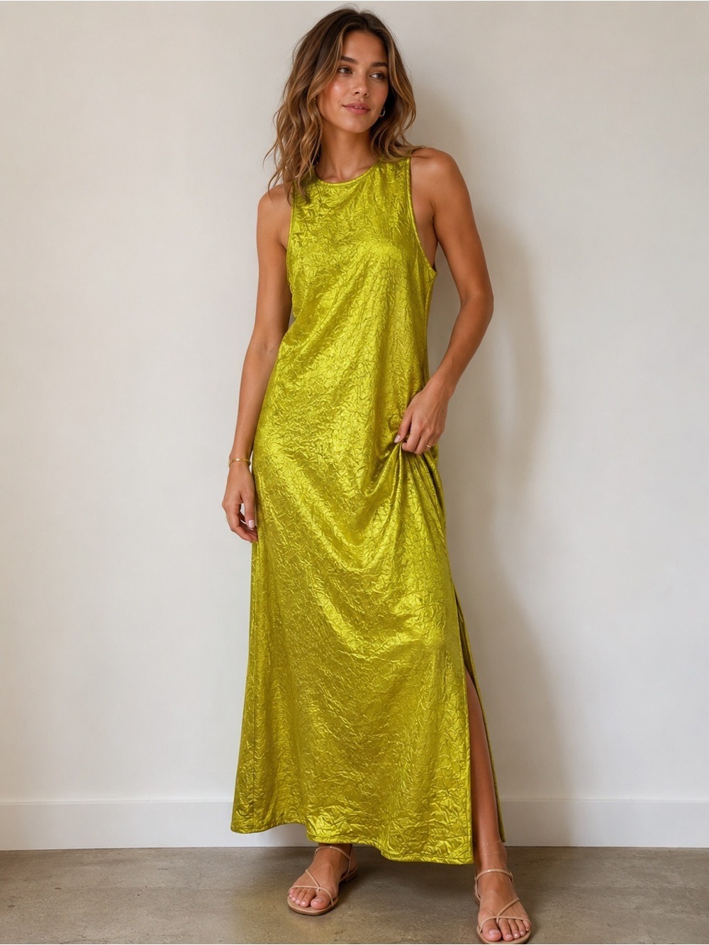 House of Harlow 1960 Metallic Chartreuse Maxi Dress Size Small - Picture 1 of 10